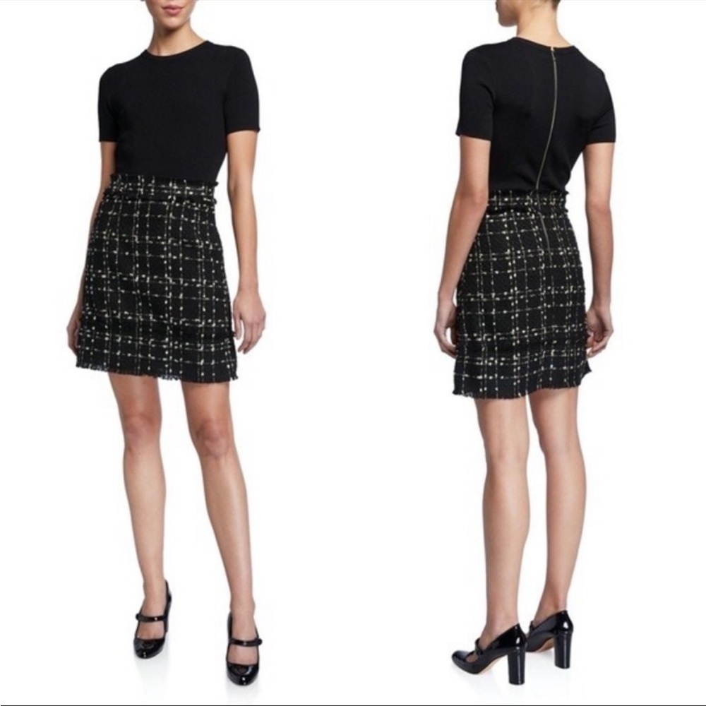 Ted Baker Charrad rib knit shirt dress tweed metallic gold bouclé black dress